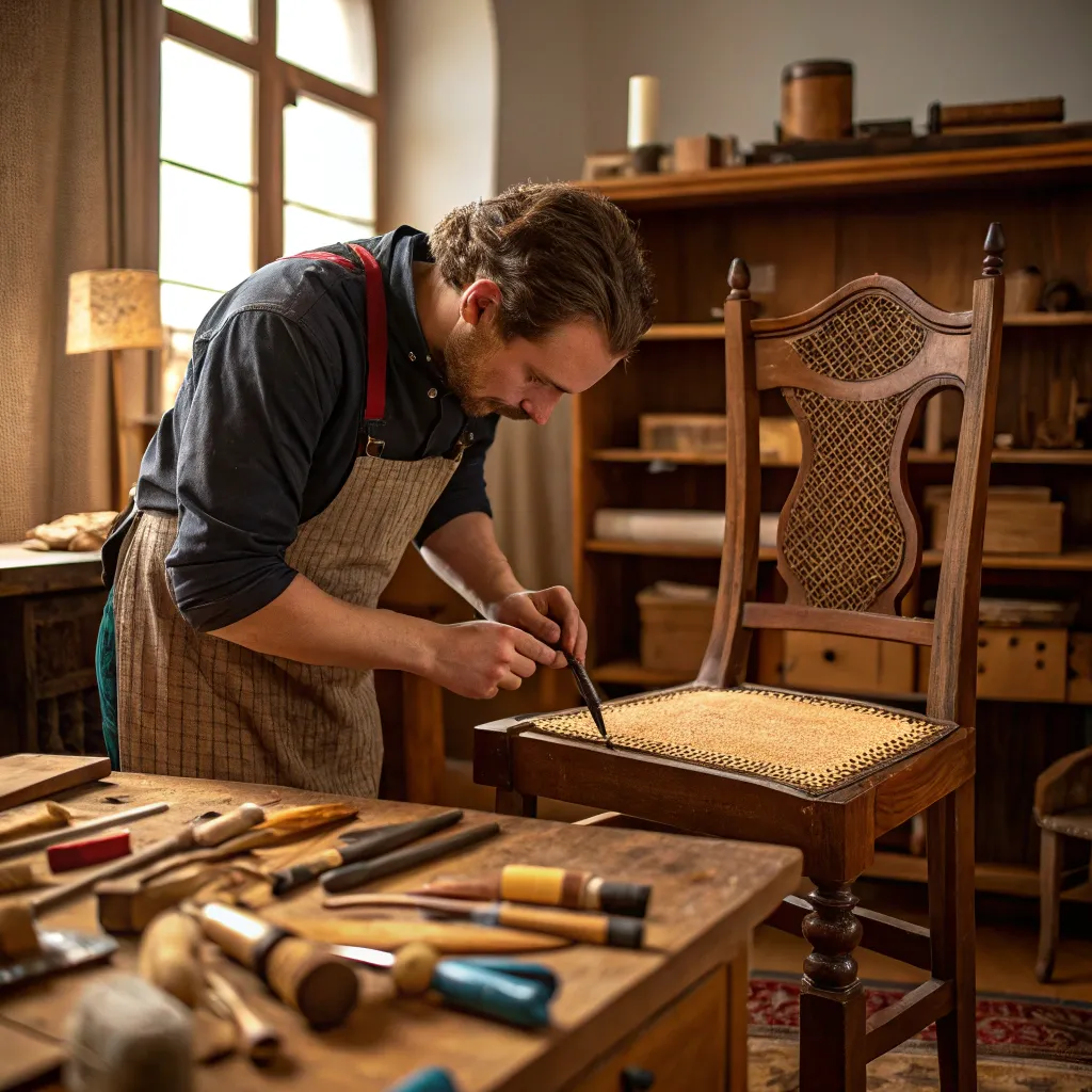 Craftsman working on furniture restoration